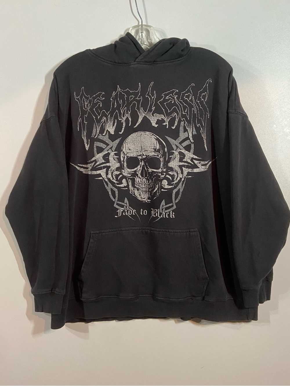 Black Graphic Skull Hoodie - Ardene Faded Pullover